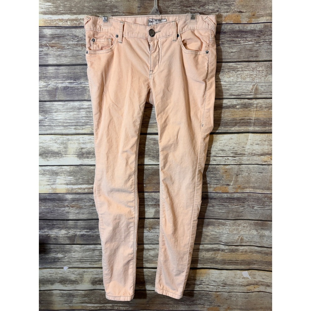Free People Peach‎ Corduroy Skinny Pants Womens Size 27 Stretch Orange Boho - Picture 2 of 5